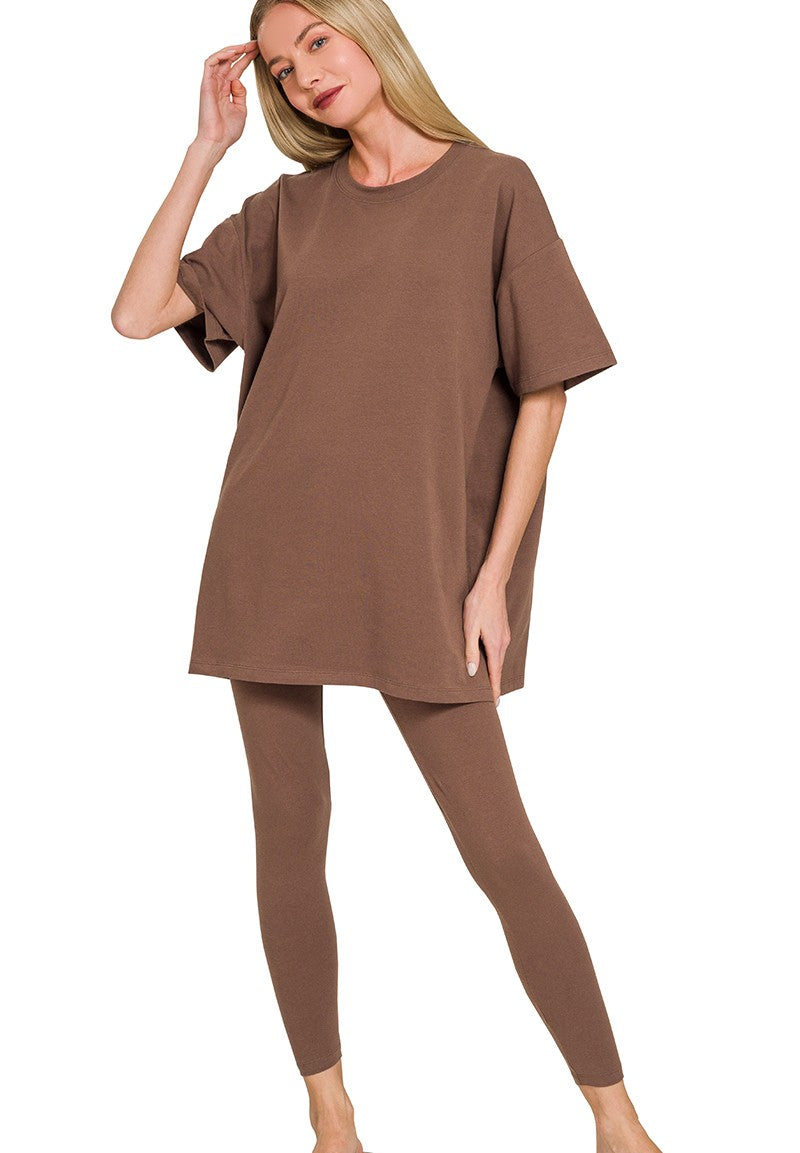 Cotton Round Neck Top & Legging Set
