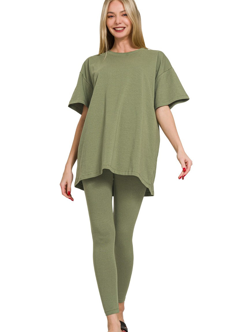 Cotton Round Neck Top & Legging Set