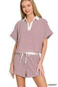 Brown Stripped Collared Top & Short Sets