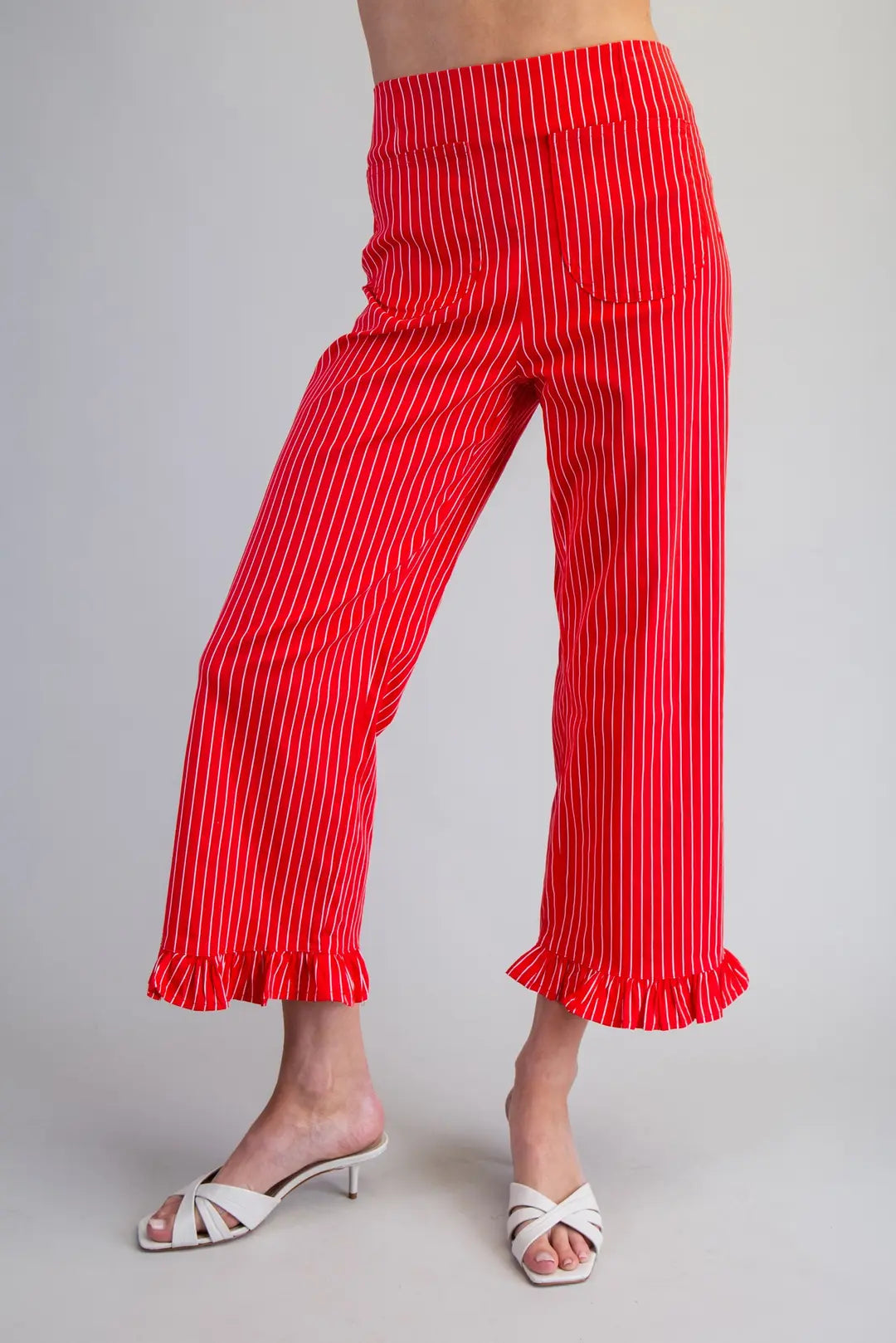 Straight Leg Striped Ruffed Pants