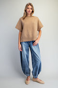 Short Sleeve Side Slit Sweater