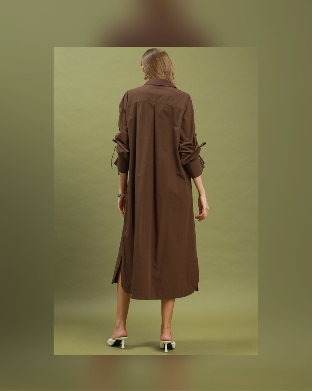 Collared Placket 3/4 Sleeve Midi Dress