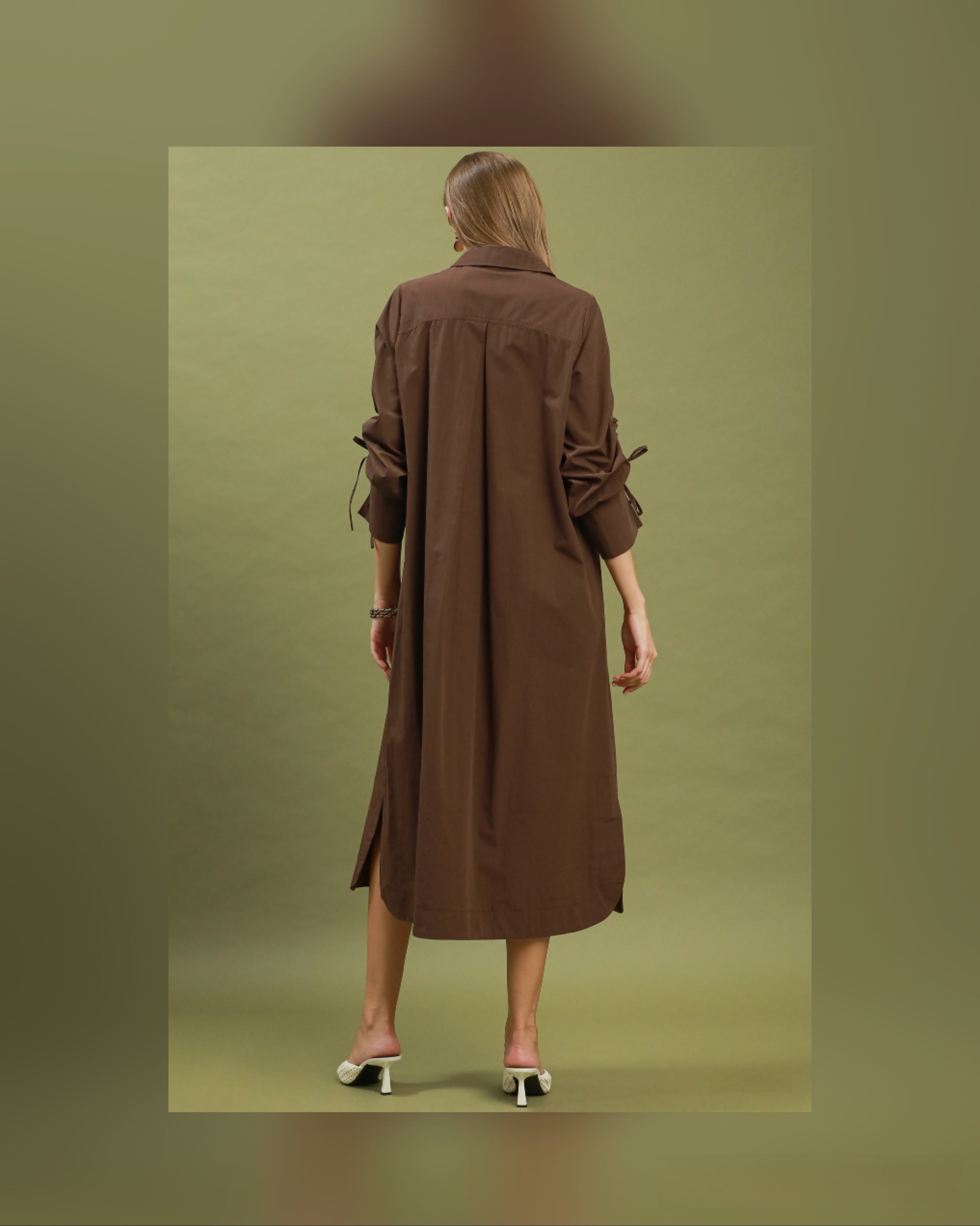 Collared Placket 3/4 Sleeve Midi Dress