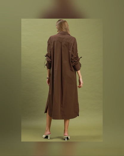 Collared Placket 3/4 Sleeve Midi Dress