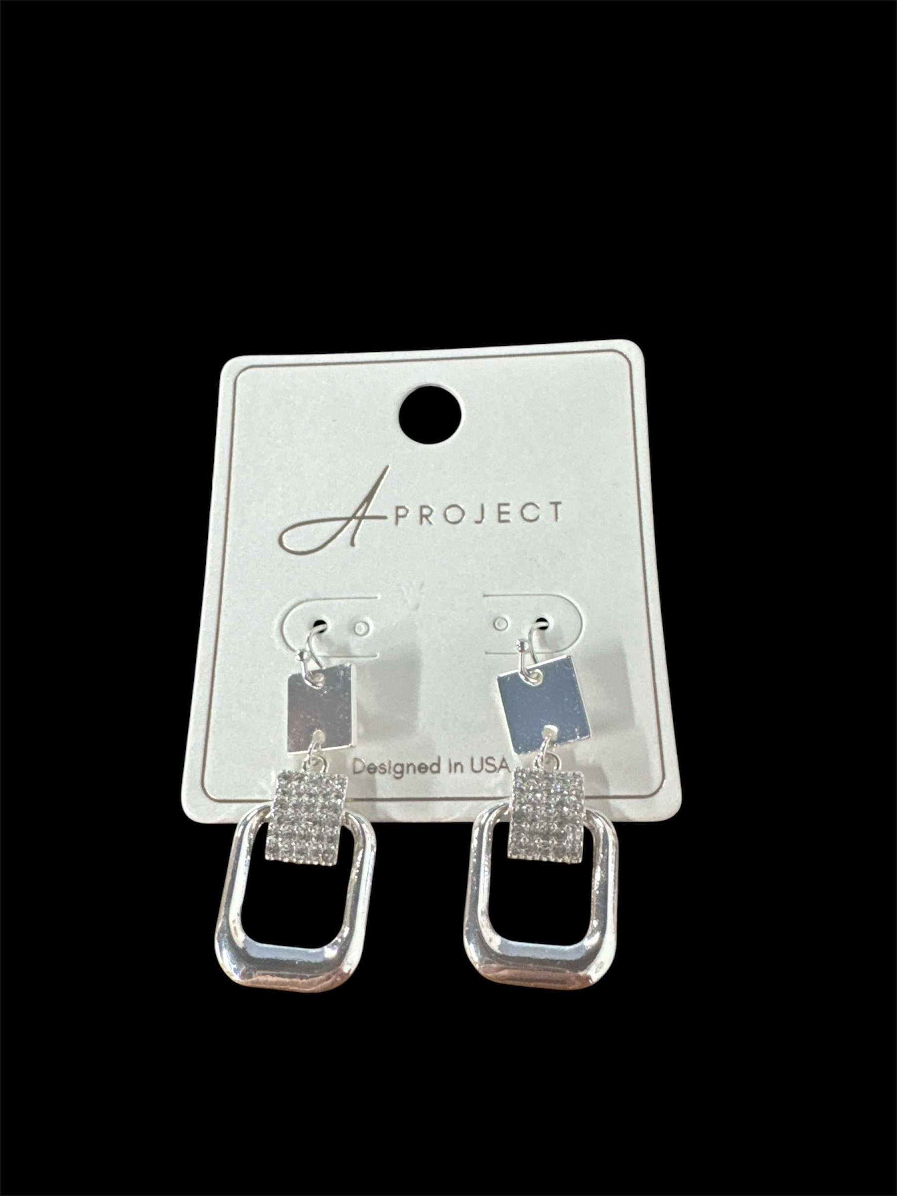 Silver Dangle Square Earing with Embelishments