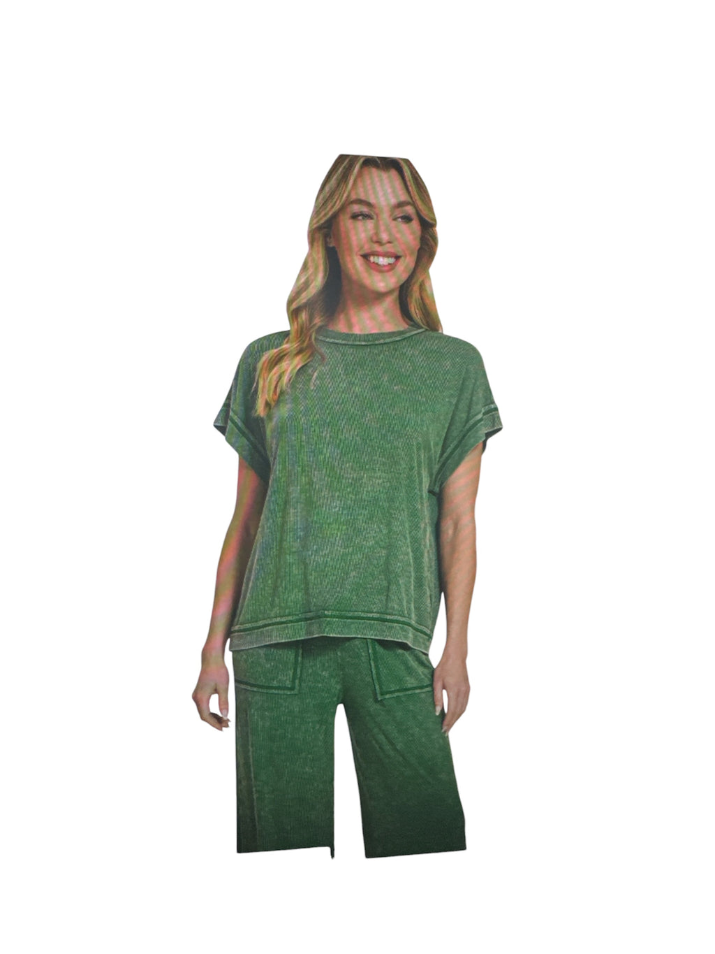 Ribbed Acid Wash Rayon Top and Pants Set