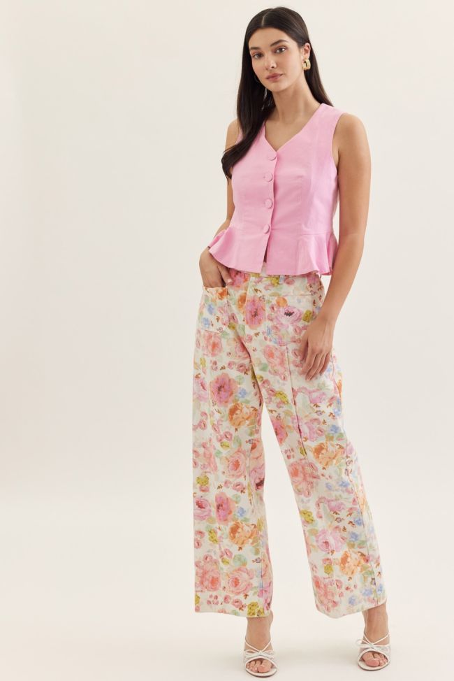 Botanical print wide leg pants