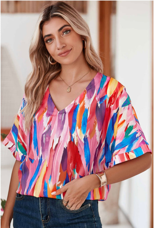 Multicolored V-neck Blouse