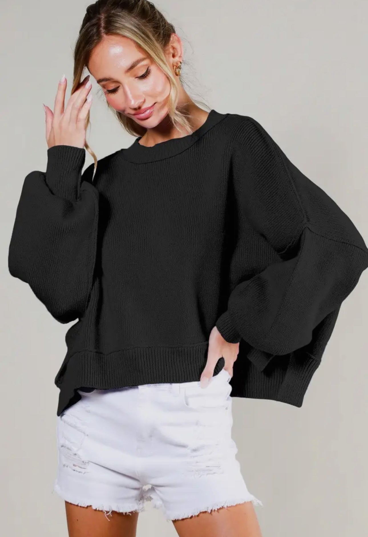 Long Bubble Sleeve Knitted Sweater