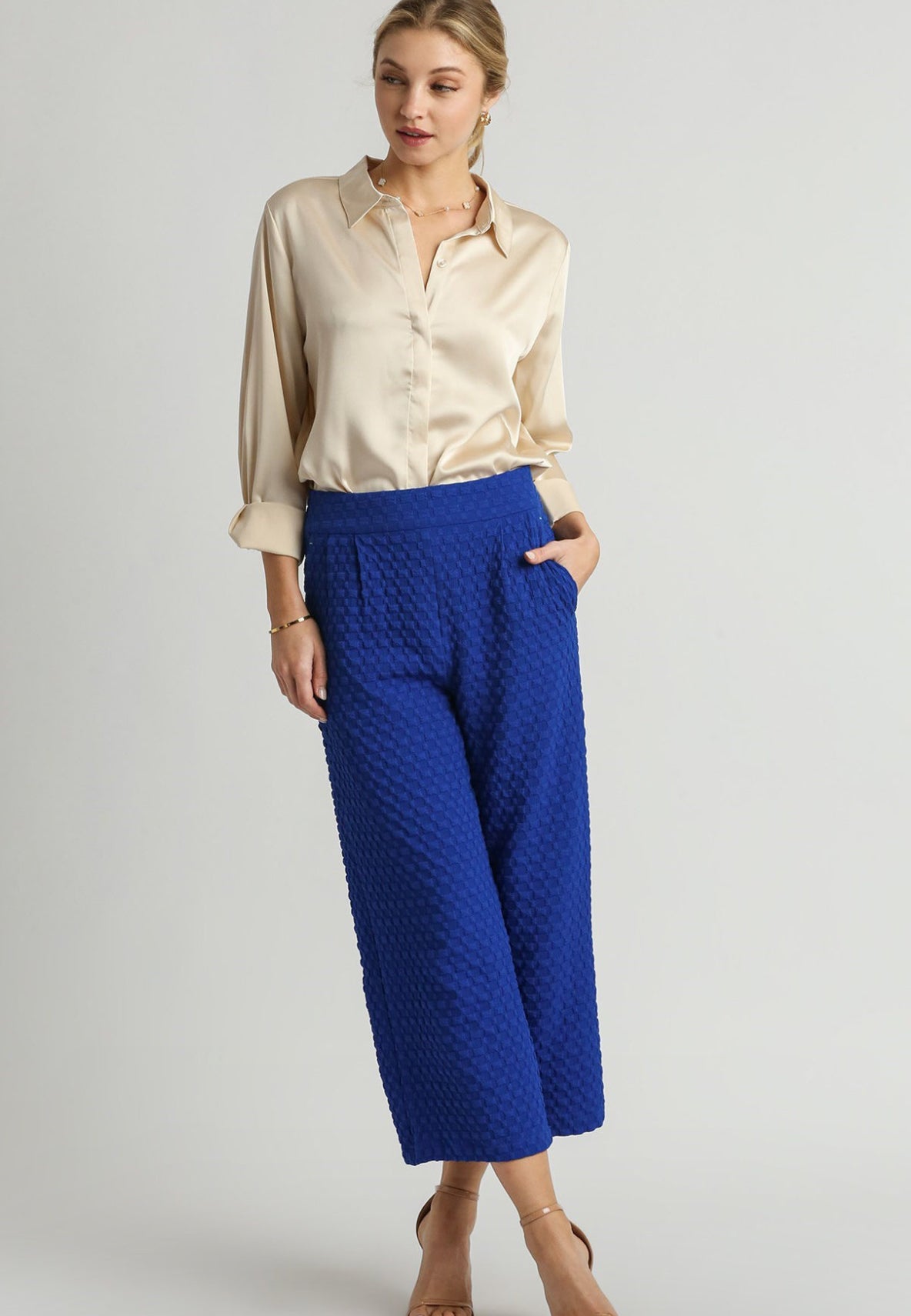 Blue Textured Pants