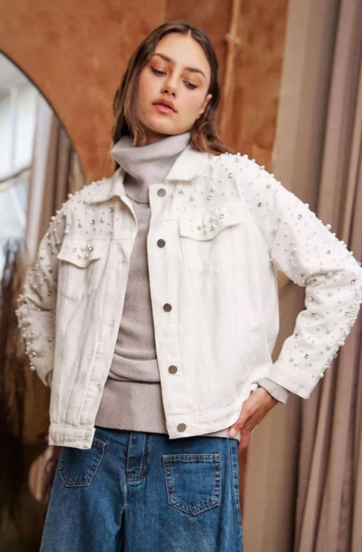 White Denim Pearl Jacket