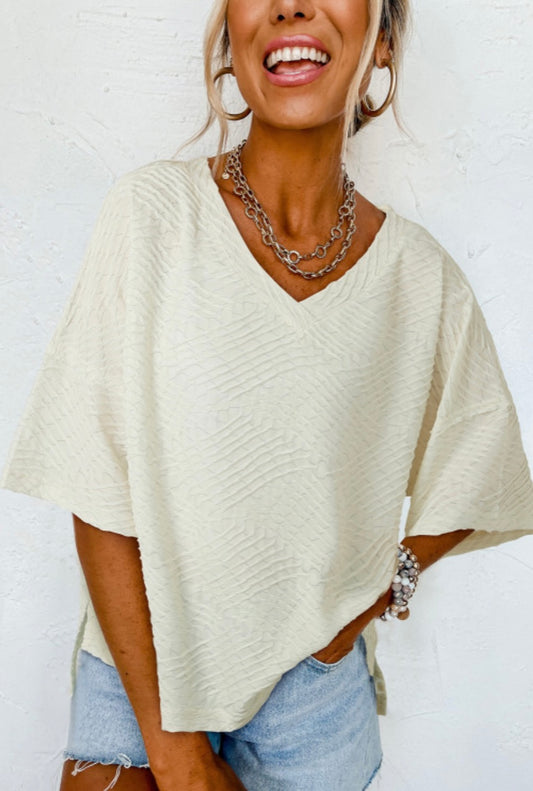 Beige Textured V-neck Blouse