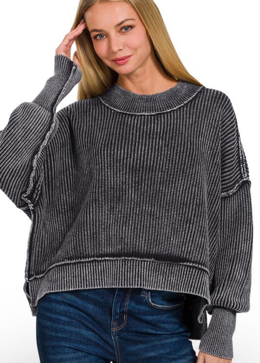 Washed Side Slit Cropped Sweater