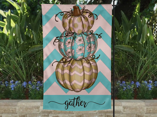 Garden Flag - Blue & White Pumpkin Chevron