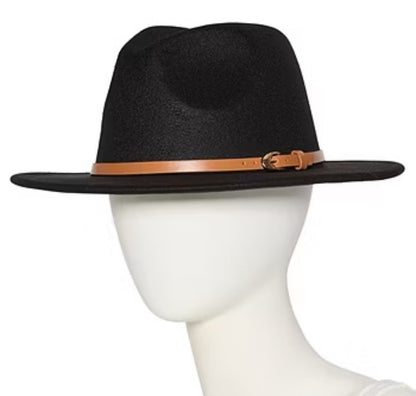 Black Fedora Hat W/Belt Buckle