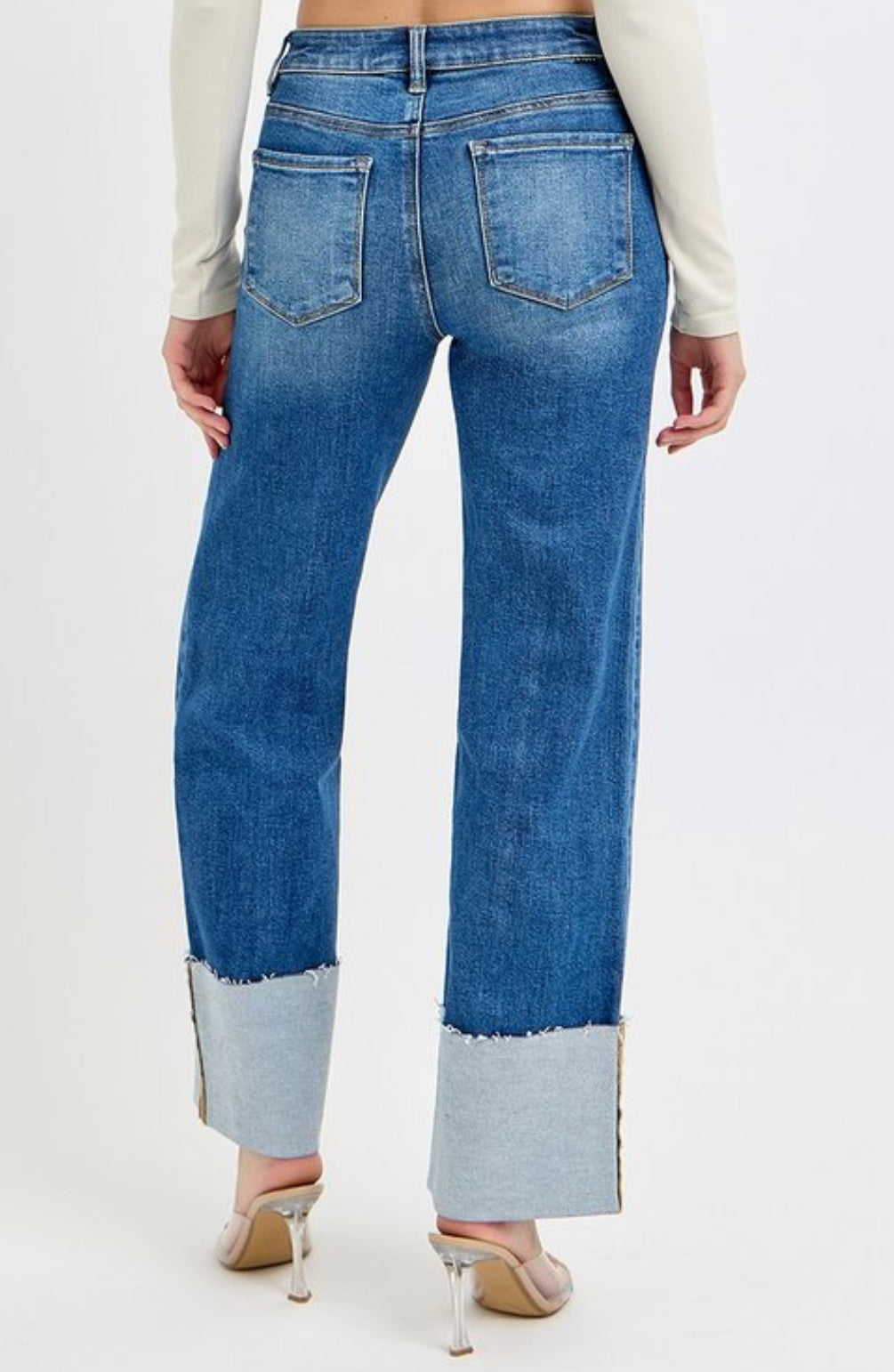 Risen Dark HR Ankle Wide Cuffed Jeans