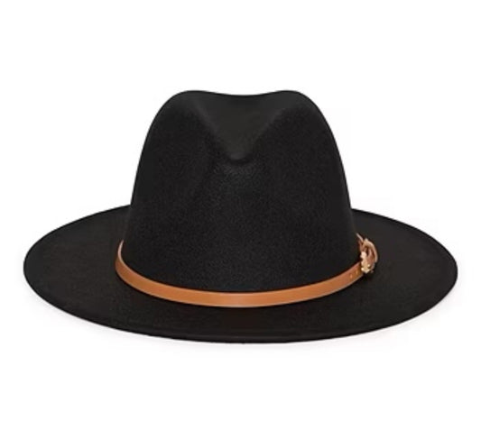 Black Fedora Hat W/Belt Buckle