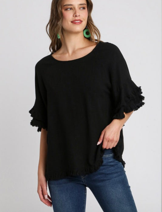 Black Ruffled Sleeve Blouse