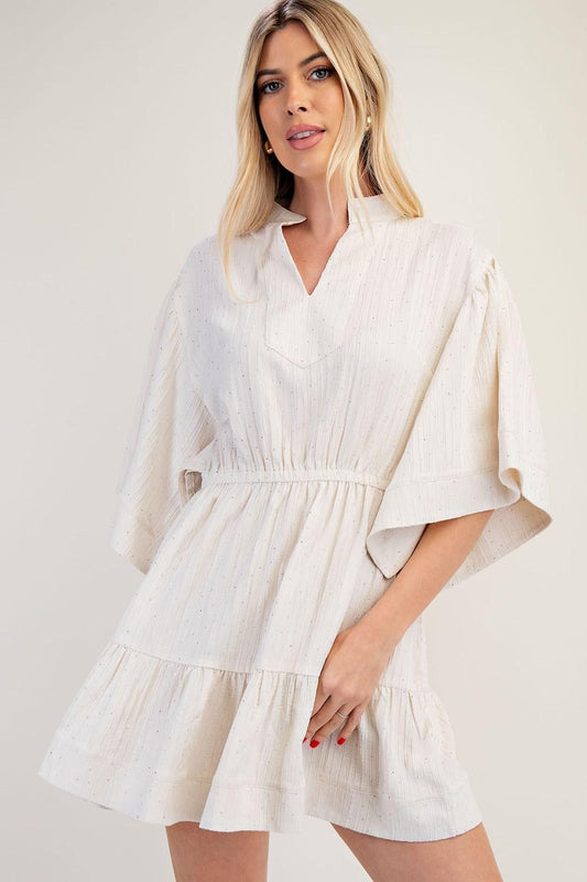 Cream V-Neck Kimono Dress