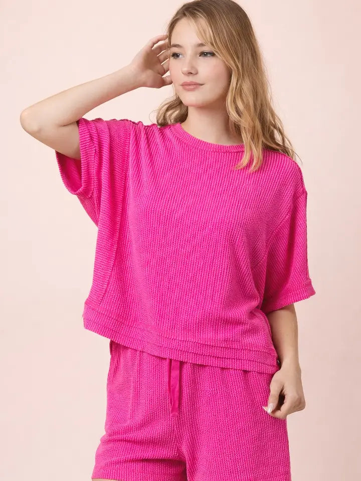 Hot Pink Ribbed Short Set