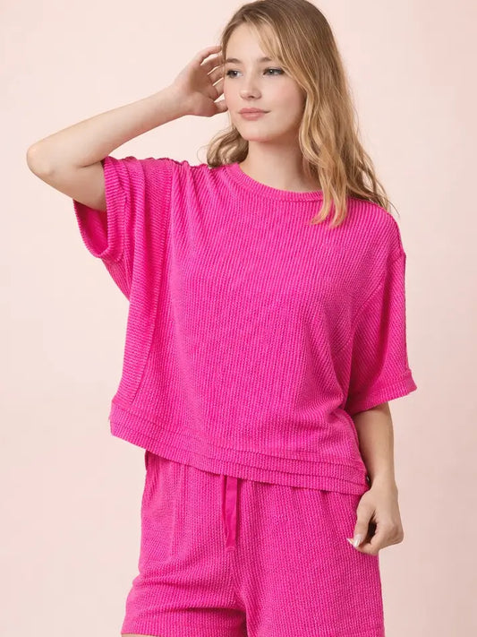 Hot Pink Ribbed Short Set
