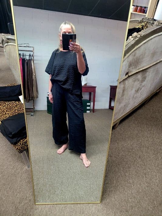 Black Wide Leg Textured Pants