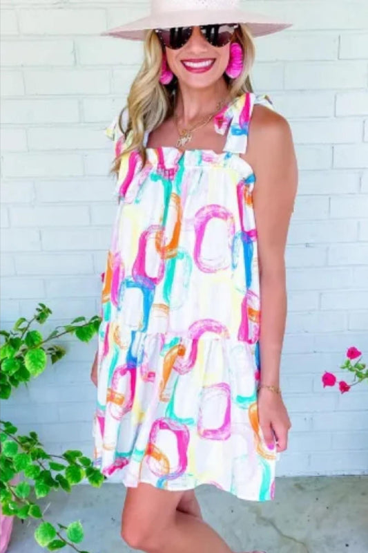 White Multicolor Halter Dress