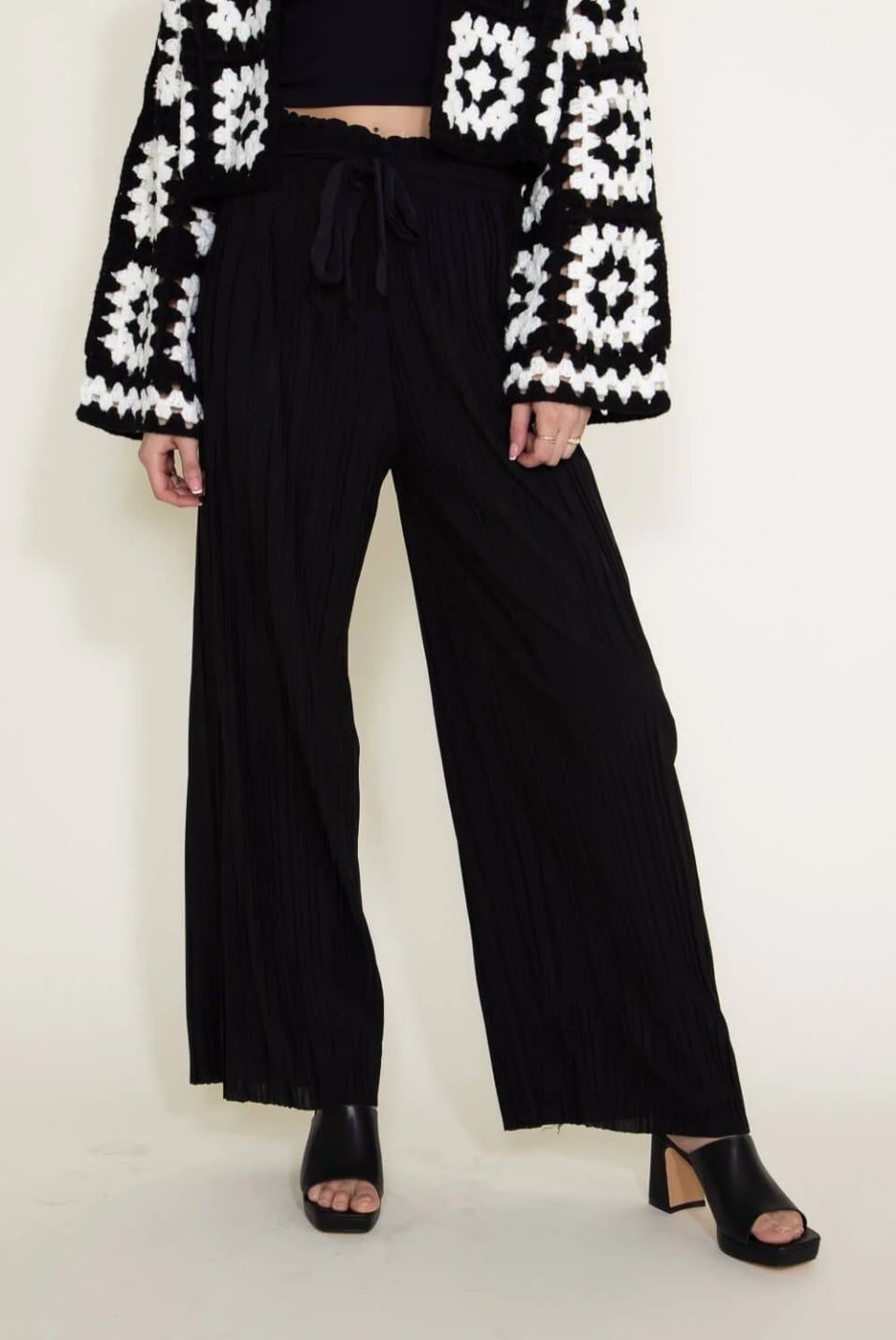 Pleated Smocked Wide Leg Pants