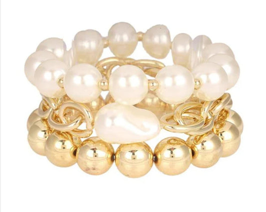 Chain Link Bracelet W Pearl