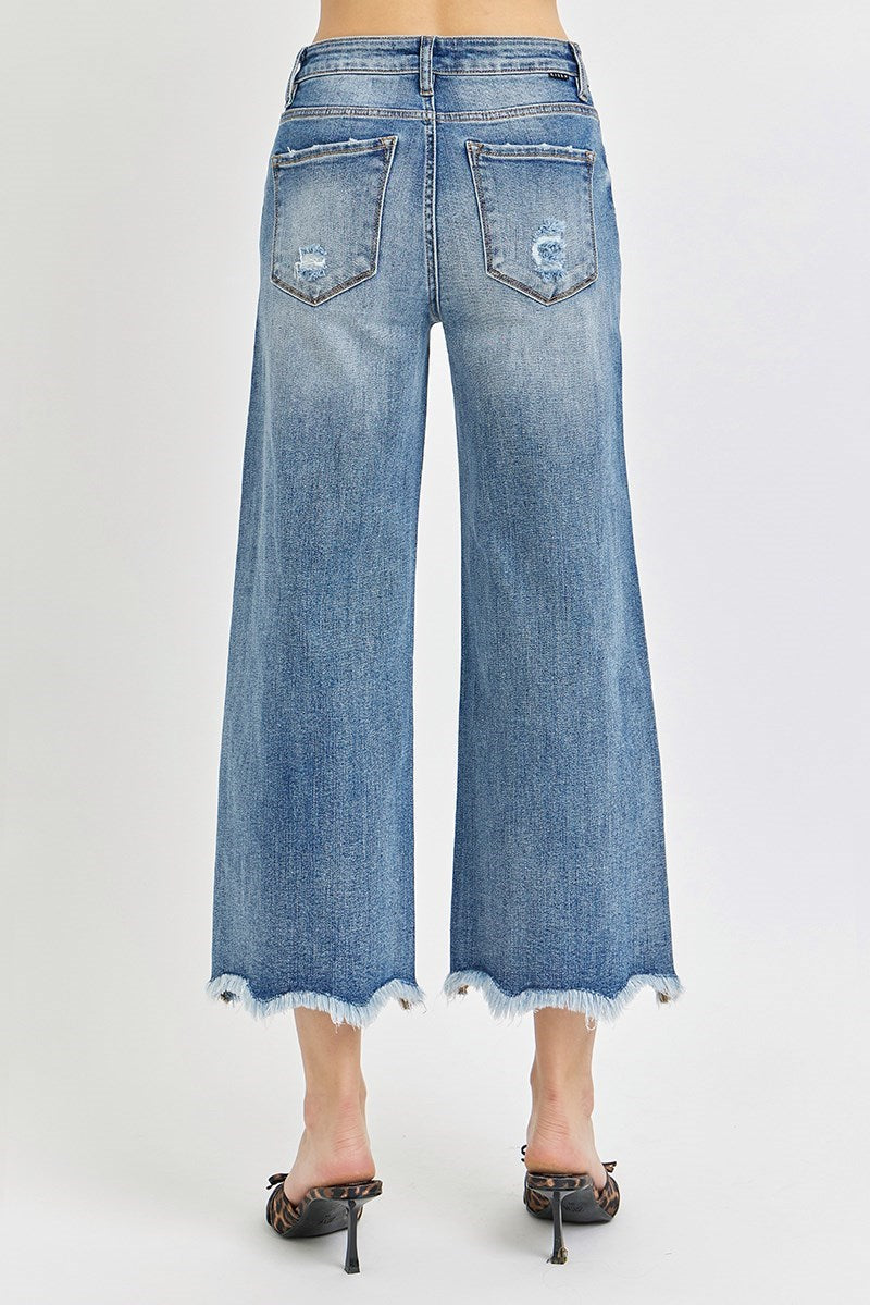 Risen HR Crop Wide Frayed Hem Jeans