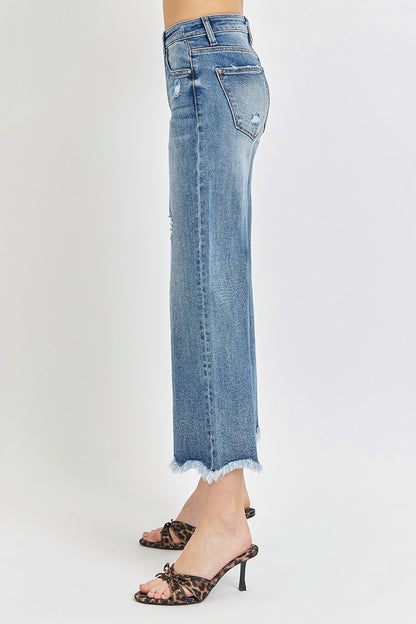 Risen HR Crop Wide Frayed Hem Jeans