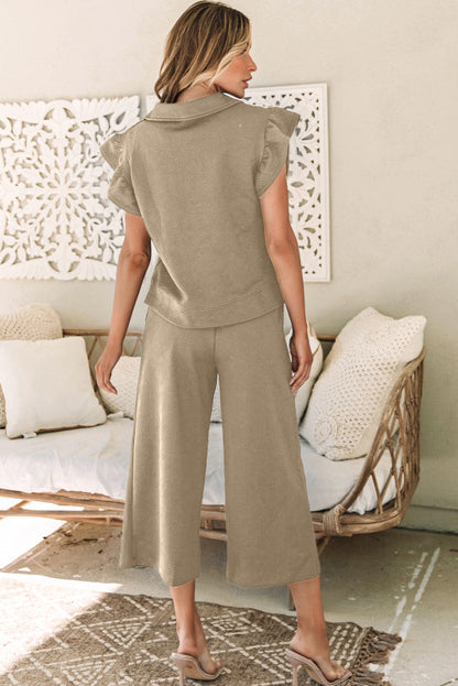 Khaki Wide Leg Textured Pants