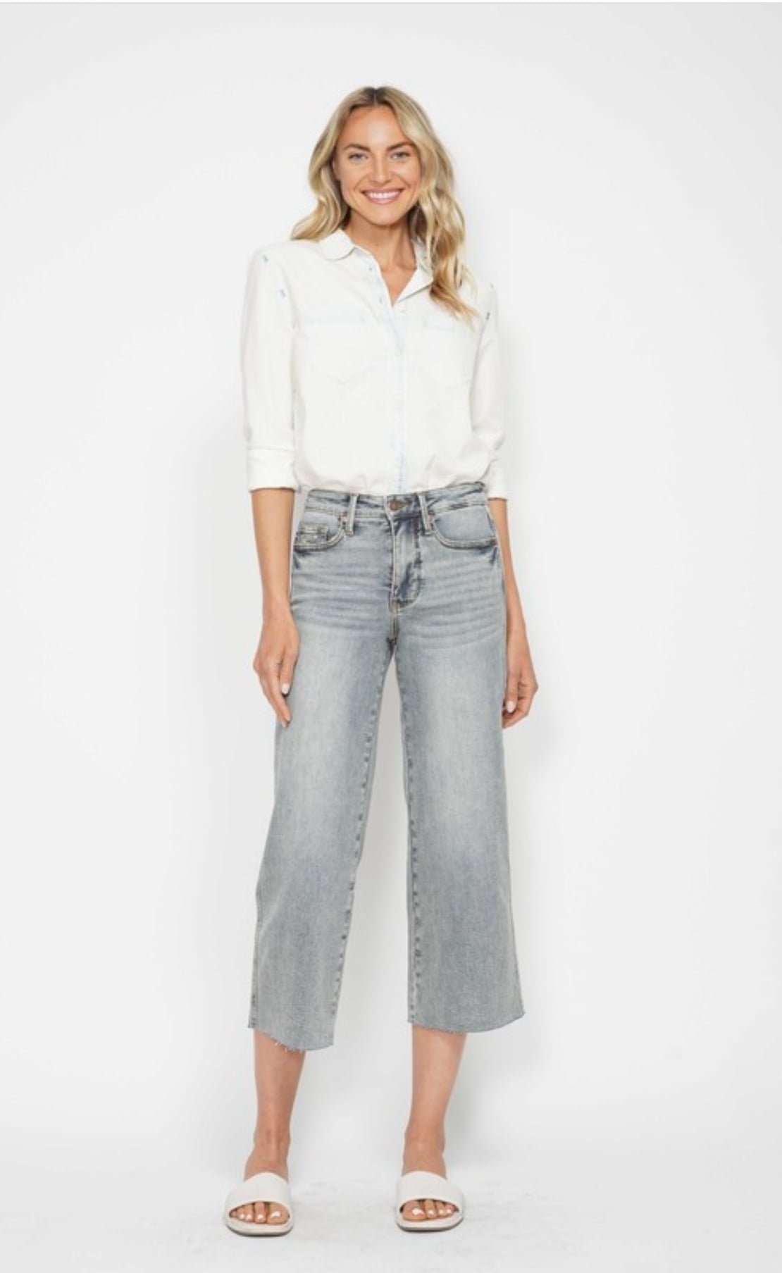 Judy Blue MR Tummy Control Cropped Wide Leg Jeans