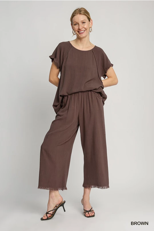 Brown Ankle Length Loose Pants