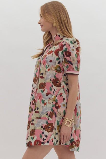 Fall Floral Pink Combo Dress