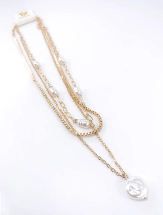 Pearl Triple Chain Necklace