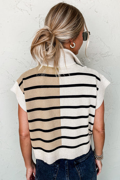 Striped Quarter Zip Collar Sweater