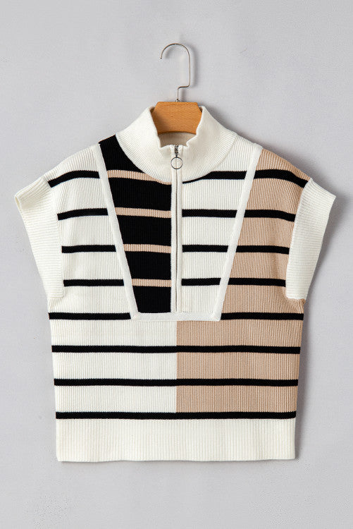 Striped Quarter Zip Collar Sweater