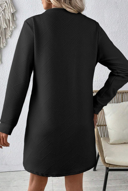 Black Textured Long Sleeve Dress