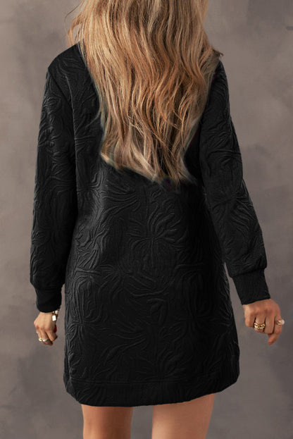 Black Textured Quarter Zip Dress