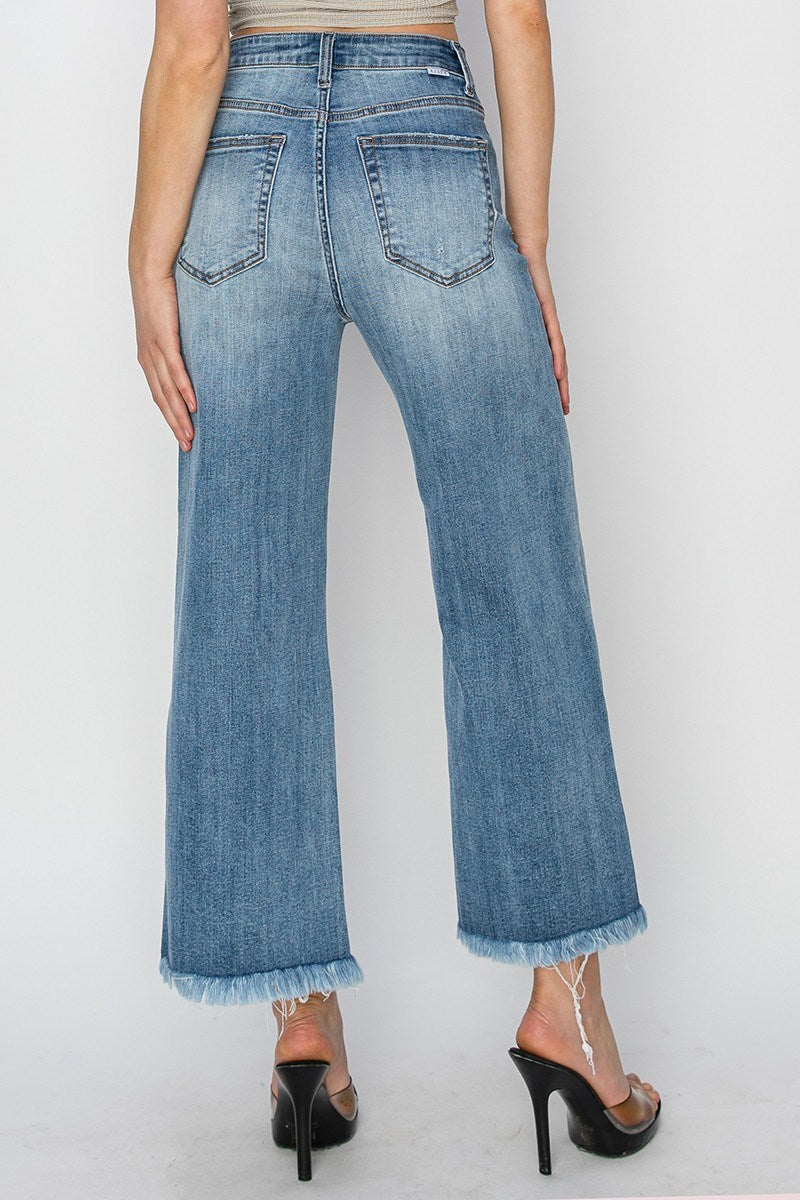 Risen HR Wide Leg Hem Frayed Jeans