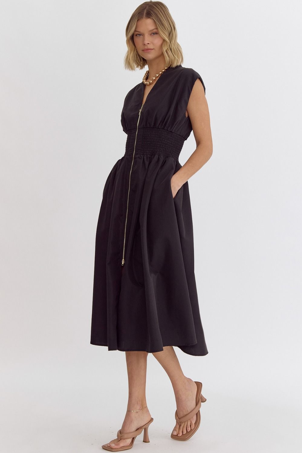 Black Zipper Midi Dress