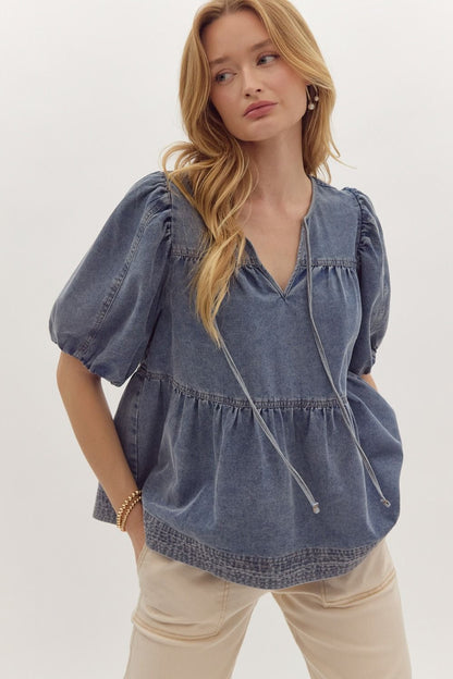 Flowy Denim Blouse