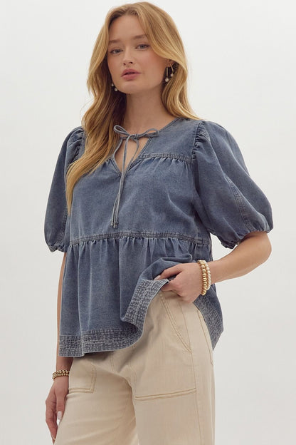 Flowy Denim Blouse