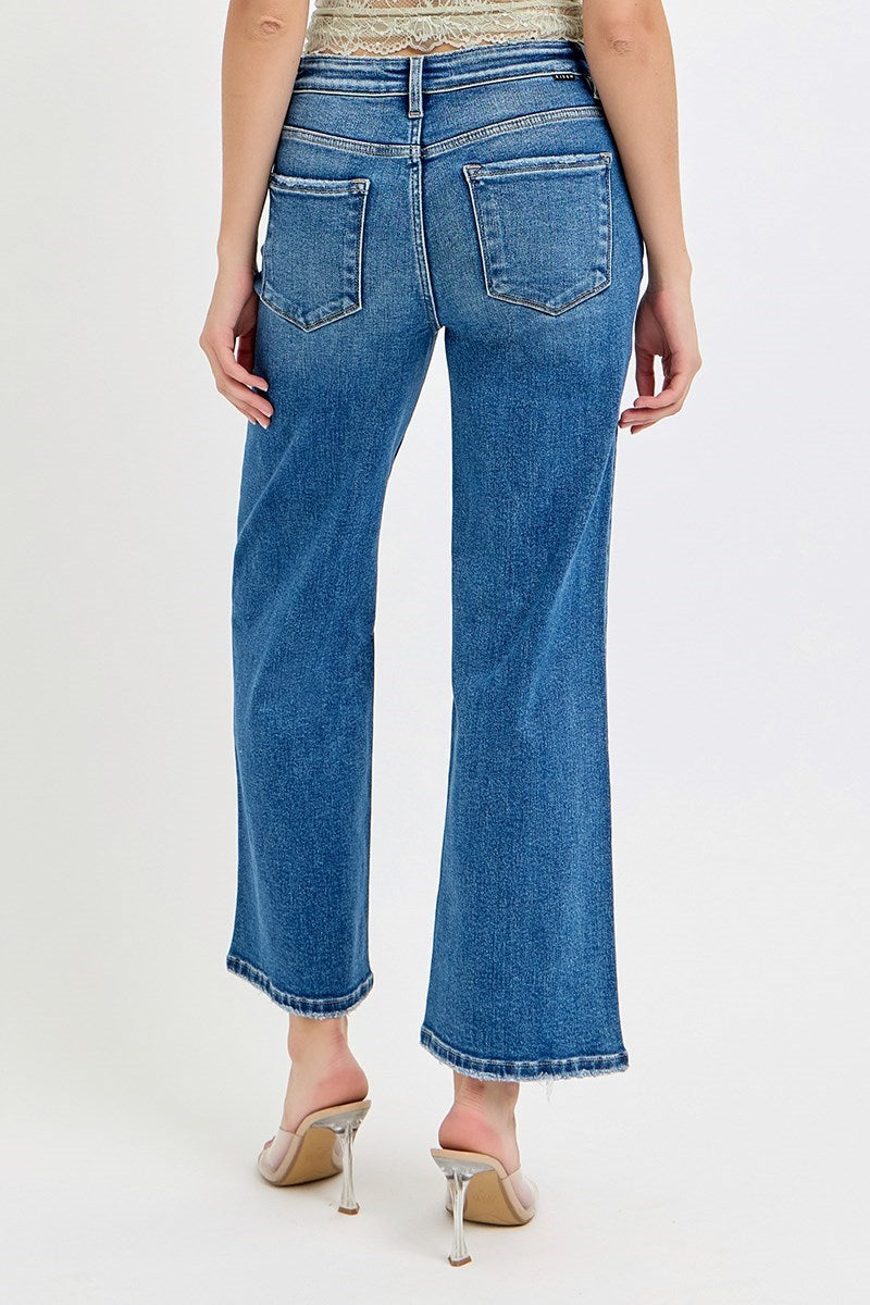 Risen HR Tummy Control Cropped Wide Leg Jeans