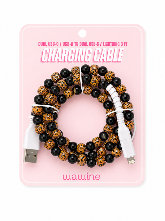 Leopard Beaded Phone Charger