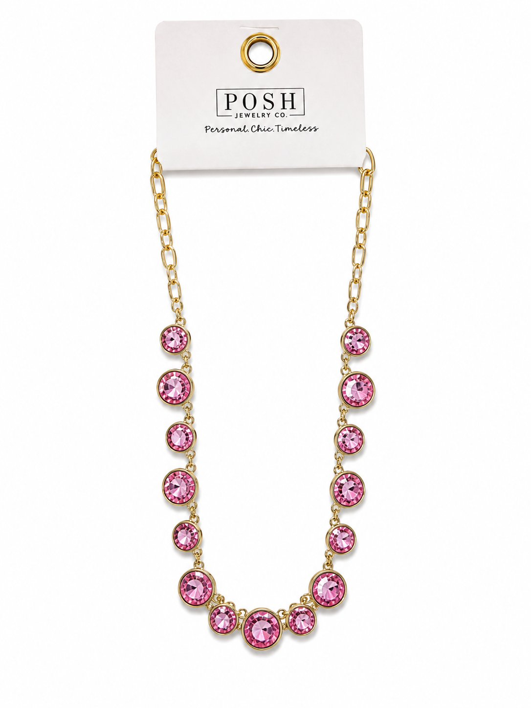 Pink Rhinestone Linked Necklace