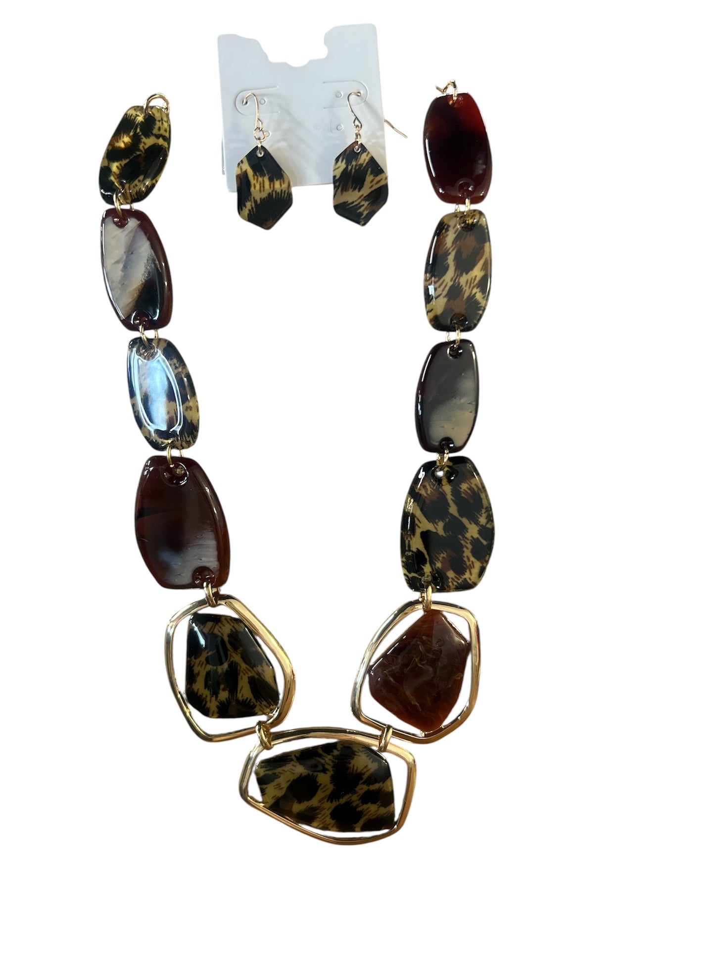 Leopard Necklace w/ Hexagon Earrings