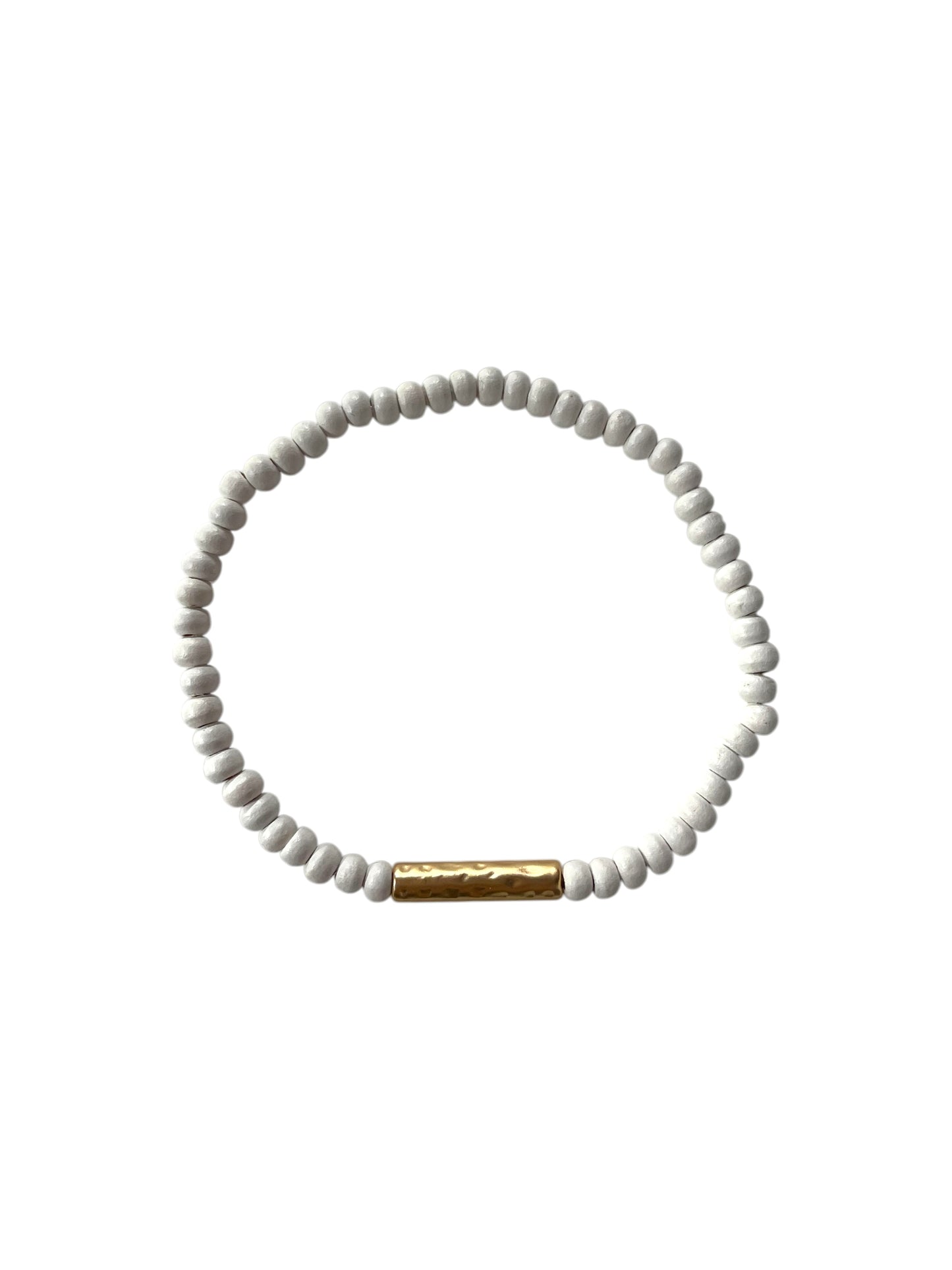 White Beaded Bracelets with Hammered Gold Bar