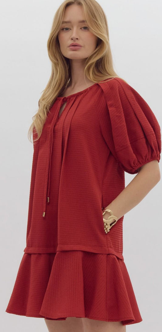 Brick Tiered Ruffled Dress